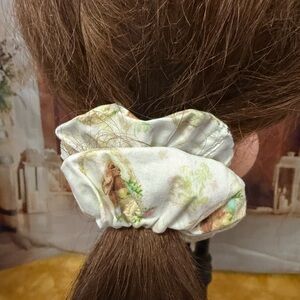Bunny Print Cream Hair Scrunchie